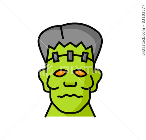 Green creepy zombie isolated Halloween dead monster outline icon. Vector monster, vampire with red eyes, dead creepy person. Human apocalypse symbol, devil scary fantasy face, dead head with threads Green creepy zombie isolated Halloween dead monster outline icon. Vector monster, vampire with red eyes, dead creepy person. Human apocalypse symbol, devil scary fantasy face, dead head with threads 83103577