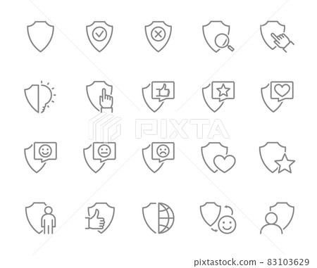Set of defense line icons. Shield, security, protective, protection, safe and more. 83103629