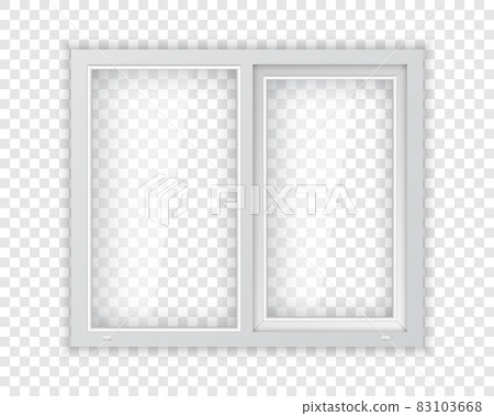 Realistic plastic window with white frame. Double plastic window mockup template. Windowpane frame and clear pane for outdoor interior design. 83103668