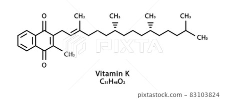 Vitamin K Phylloquinone molecular structure. Vitamin K Phylloquinone skeletal chemical formula. Chemical molecular formulas 83103824