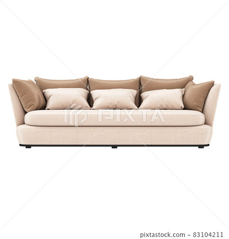 Soft sofa with pillows front view on a white background. 3d rendering Soft sofa with pillows front view on a white background. 3d rendering 83104211