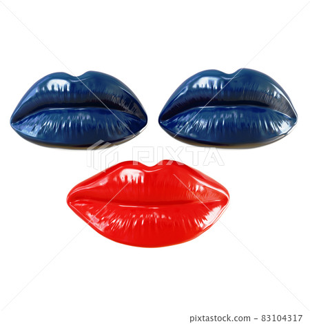 Blue lips instead of eyes and red mouth. Creative 3d rendering 83104317