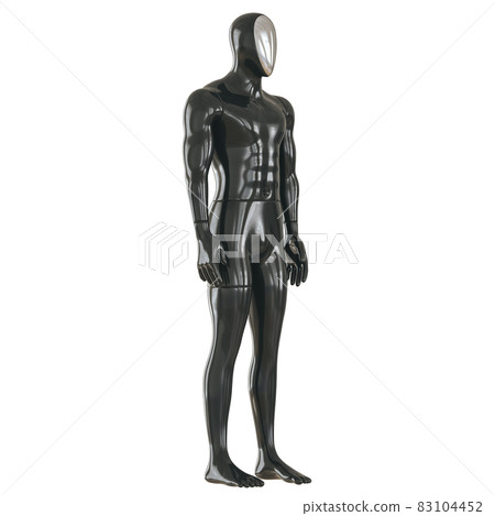 Black male abstract mannequin with silvery face on isolated background. 3d rendering Black male abstract mannequin with silvery face on isolated background. 3d rendering 83104452