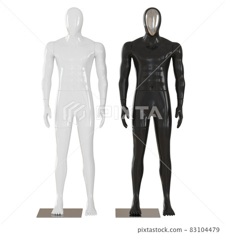 Two male mannequins black and white in a relaxed pose on an isolated background. Front view. 3d rendering 83104479