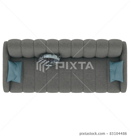 Gray soft sofa with pillows on white background.Top view. 3D rendering 83104486