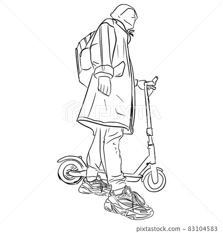 boy in sneakers with electric scooter boy in sneakers with electric scooter 83104583