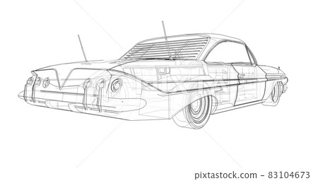 Old American car in excellent condition. 3d rendering. Old American car in excellent condition. 3d rendering. 83104673