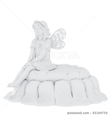 White statuette of a girl with butterfly wings sitting on a flower on an isolated background. 3d rendering White statuette of a girl with butterfly wings sitting on a flower on an isolated background. 3d rendering 83104759