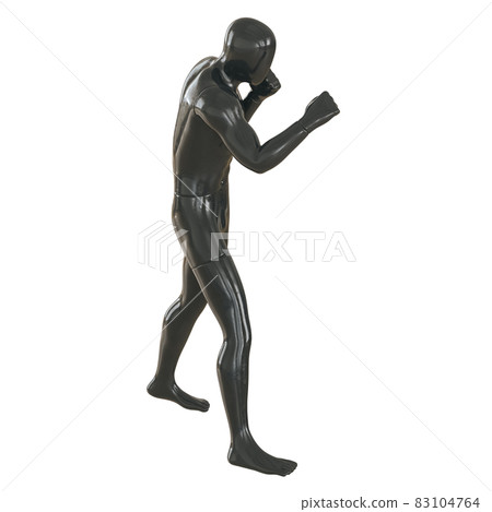 Black male sports mannequin in a fighting stance on an isolated background. Side view. 3d rendering Black male sports mannequin in a fighting stance on an isolated background. Side view. 3d rendering 83104764
