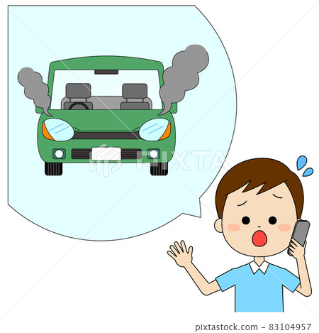 A man who is in telephone contact with a broken down car A man who is in telephone contact with a broken down car 83104957