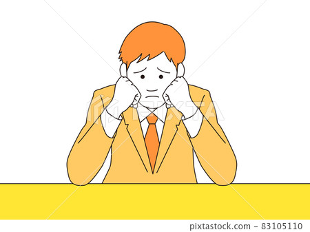 A businessman worried about wearing a cheek stick-orange 83105110