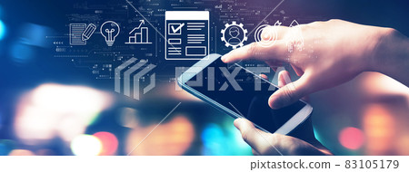 Project management theme with city lights at night Project management theme with city lights at night 83105179