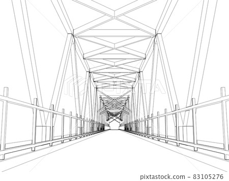 Truss bridge model perspective view. Outline render 83105276