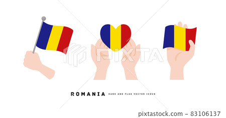 [Romania] hand and national flag icon vector illustration 83106137