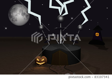 Halloween 3D render of empty podium with dark castle Halloween 3D render of empty podium with dark castle 83107341