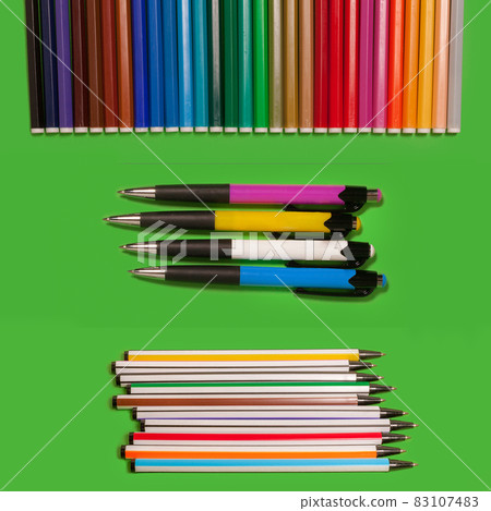 stationery on green background. instagram layout. school concept stationery on green background. instagram layout. school concept 83107483
