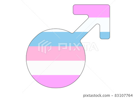 LGBT pride flag, Bigender PRIDE. Multicolored peace flag movement. Original colors symbol. In the shape of the sign of Mars 83107764