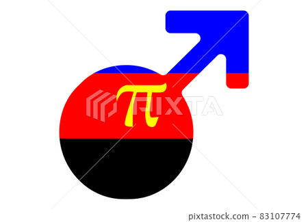 LGBT pride flag, Polyamory PRIDE. Multicolored peace flag movement. Original colors symbol. In the shape of the sign of Mars 83107774