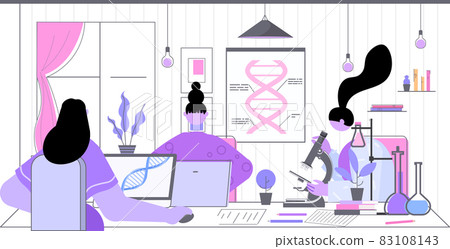 scientists team working with DNA researchers making experiment in lab DNA testing genetic engineering concept 83108143