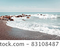 Beautyful seashore with boulders in Ventimiglia in Italy 83108487