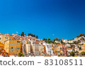 Colourful dense houses in Menton on azure coast in French riviera 83108511
