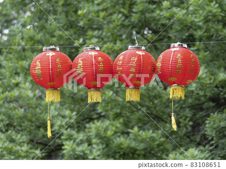 Red Lantern Chinese festival against the background of green trees and sky Red Lantern Chinese festival against the background of green trees and sky 83108651