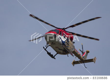 Moscow Russia Zhukovsky Airfield 25 July 2021: aerobatic SARANG Indian helicopter flight team t of the international aerospace salon MAKS-2021 Moscow Russia Zhukovsky Airfield 25 July 2021: aerobatic SARANG Indian helicopter flight team t of the international aerospace salon MAKS-2021 83108686