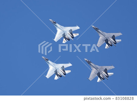 Moscow Russia Zhukovsky Airfield 25 July 2021: Aerobatic teams Falcons Of Russia on planes Su-35 of the international aerospace salon MAKS-2021 Moscow Russia Zhukovsky Airfield 25 July 2021: Aerobatic teams Falcons Of Russia on planes Su-35 of the international aerospace salon MAKS-2021 83108828