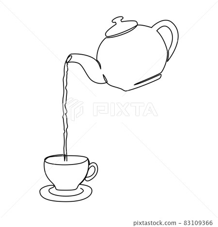 Hot tea poured from teapot into cup illustration 83109366