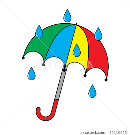 Umbrella icon with raindrops. Open parasol clip art. Vector illustration isolated on white background. Classic rain protect autumn cartoon symbol. 83110655