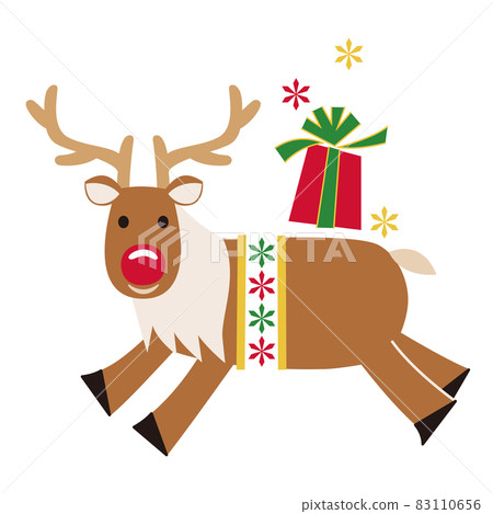 一隻背著聖誕禮物奔跑的紅鼻子馴鹿 83110656