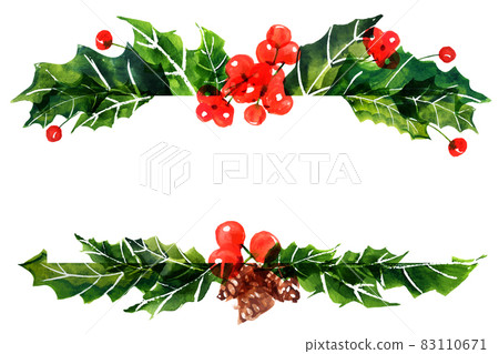 Christmas floral composition with holly and fir-tree cones Christmas floral composition with holly and fir-tree cones 83110671