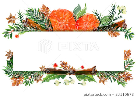 Christmas watercolor oranges and winter plants card 83110678