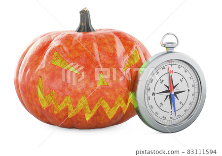 Halloween Pumpkin with compass, 3D rendering Halloween Pumpkin with compass, 3D rendering 83111594