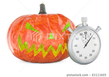 Halloween Pumpkin with stopwatch, 3D rendering 83111605