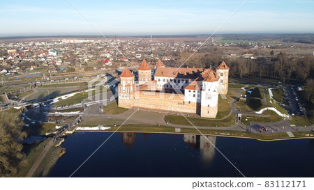 Aerial view of Medieval Castle in town Mir, Belarus Aerial view of Medieval Castle in town Mir, Belarus 83112171