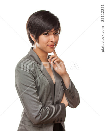 Pretty Mixed Race Girl Isolated Against White Background. Pretty Mixed Race Girl Isolated Against White Background. 83112231