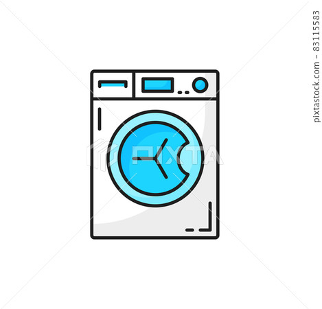 Washer electric drying or washing machine isolated color line icon. Vector bathroom washing device, steel laundromat sign. Household appliance, laundry cloth dryer, device for household chores Washer electric drying or washing machine isolated color line icon. Vector bathroom washing device, steel laundromat sign. Household appliance, laundry cloth dryer, device for household chores 83115583