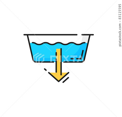 Extra water or detergent add at laundry machine isolated color line sign. Vector machine wash symbol, washbowl and arrow down, add extra washing powder. Rinse sign electric appliance machine program 83115595