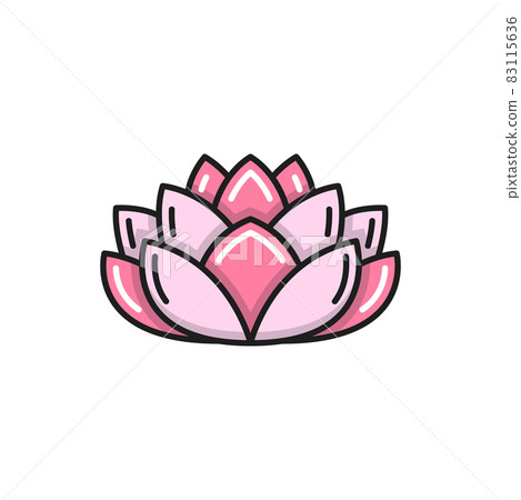 Pink lotus flower isolated water lily color line icon. Vector Thailand or Thai plant. Spa emblem, waterlily. Blooming exotic Buddhism symbol of harmony and wellbeing, lily blossom, asian bloom Pink lotus flower isolated water lily color line icon. Vector Thailand or Thai plant. Spa emblem, waterlily. Blooming exotic Buddhism symbol of harmony and wellbeing, lily blossom, asian bloom 83115636