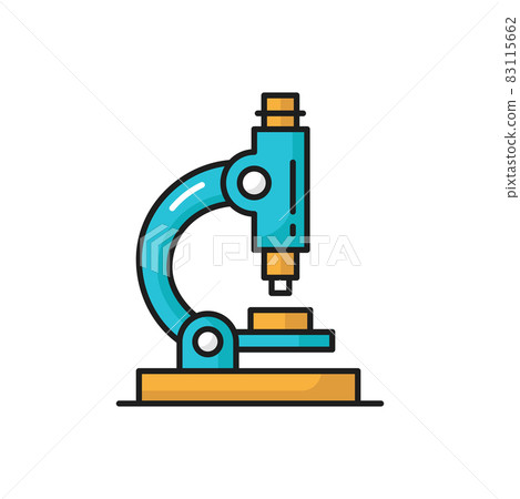 Bio microscope research equipment isolated color line icon. Vector biotechnology microbiology optic medical science instrument to investigate bacteria. Optical microscope magnification lab search tool 83115662