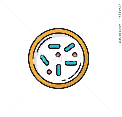 Microorganism virus bacteria cell isolated color line icon. Vector healthy organism bacteria, flat chemical microbe. Prebiotics sign, gastrointestinal therapy. Bifidobacterium, positive bacterium 83115682