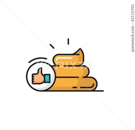 Healthy human poop with ok sign color shit line icon. Vector normal brown shit, stinky pretty faeces, human normal dung. Healthy poop with probiotic bacteria, health care, good excrement analysis 83115702