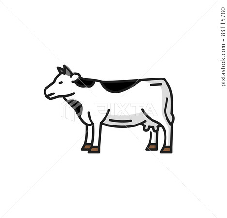 Cow livestock animal isolated spotted beef bovnie isolated flat line icon. Vector beef or veal meat cattle, dairy milk products source, heifer spotted animal with small horns, ranch farm calf portrait Cow livestock animal isolated spotted beef bovnie isolated flat line icon. Vector beef or veal meat cattle, dairy milk products source, heifer spotted animal with small horns, ranch farm calf portrait 83115780