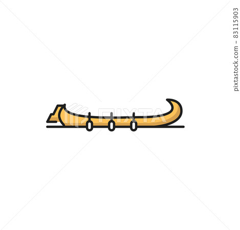 Portuguese rabelo aveiro boat isolated sailboat flat line icon. Vector portguese fishing boat, transportation vessel with oars, sea travel medieval transport. Traditional porto boat Portugal landmark Portuguese rabelo aveiro boat isolated sailboat flat line icon. Vector portguese fishing boat, transportation vessel with oars, sea travel medieval transport. Traditional porto boat Portugal landmark 83115903