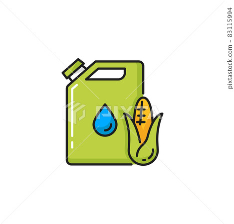 Corn biofuel canister can isolated natural fuel color line icon. Vector green energy, jerrican with oil sign. Gallon and vegetable fossil. Ethanol made of corn and maize, environmental friendly fuel 83115994