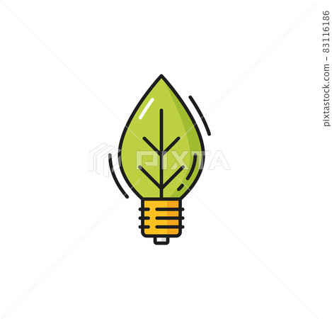 Lightbulb in shape of leaf plant, eco environment isolated color line icon. Vector pure planet and save the Earth concept, renewable green energy source, lightbulb with leaf, innovation technologies 83116186