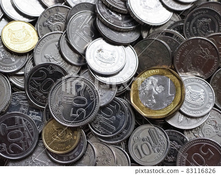 Singapore coins piled up 83116826