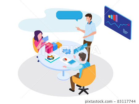 Strategic Project Management and financial reports Consulting team. The concept of working together with people to work together. 3D business analysis planning three dimensional character. Flat style  83117744