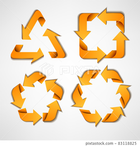 Yellow arrows with various curved shape, Suitable for recycle, ecological symbol, and other. Vector illustration 83118825